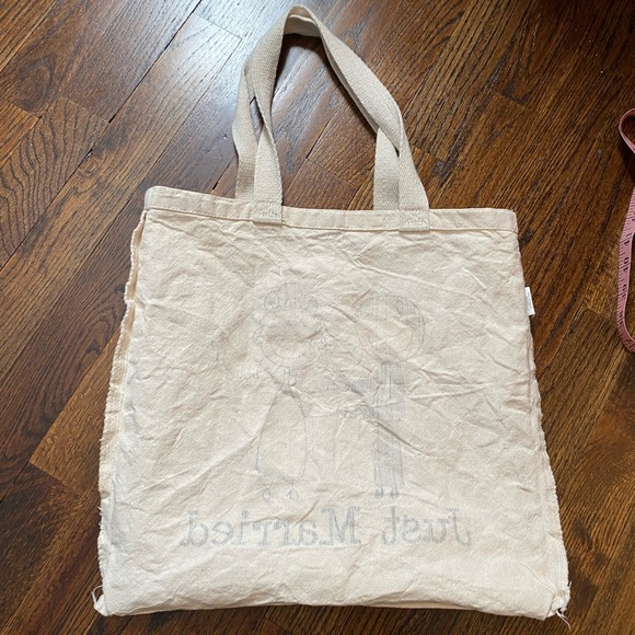 Just Married Canvas Tote Bag newlywed novelty print tote bag bride groom wedding - Picture 12 of 16